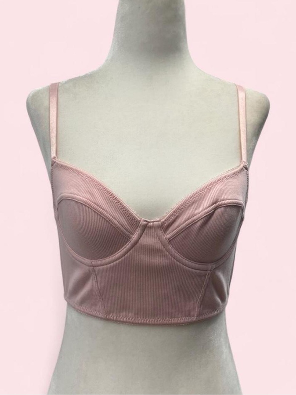 Pink Ribbed Longline Bralette Top - Picture 2 of 8